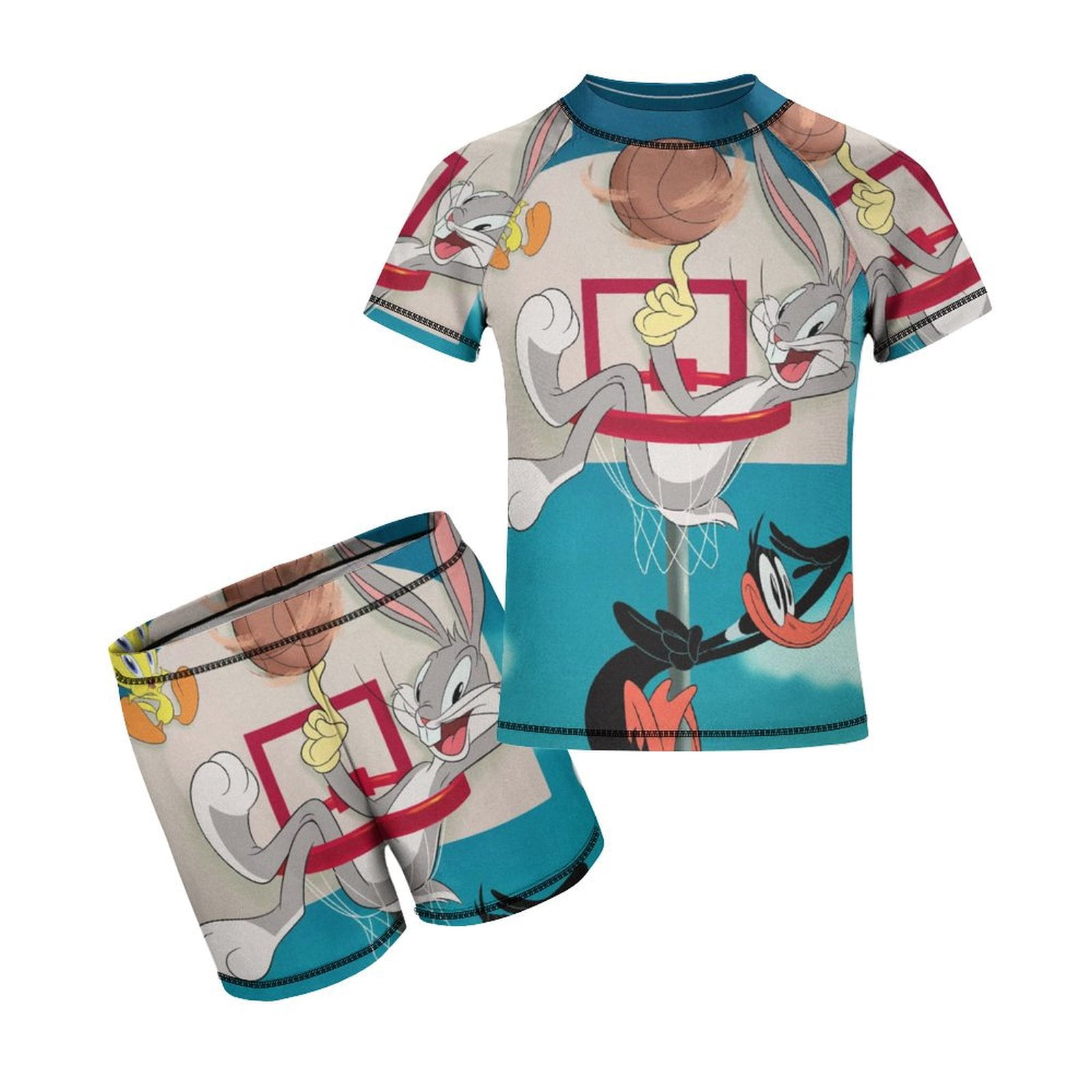 Cartoon Rashy Swimming Looney Tunes Cartoons Boys 2-Piece Swimsuit Set, Short Sleeve Rash ...