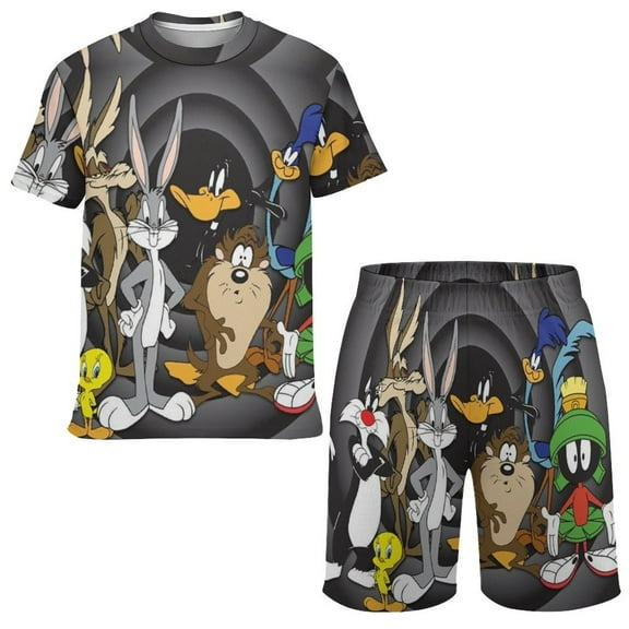 Looney Tunes Cartoons Boys Girls Short Sleeve Mesh T-Shirt And Shorts Outfit Set Summer Clothes Set for Kids