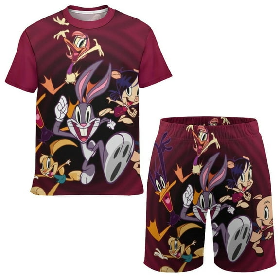 Looney Tunes Cartoons Boys Girls Short Sleeve Mesh T-Shirt And Shorts Outfit Set Summer Clothes Set for Kids