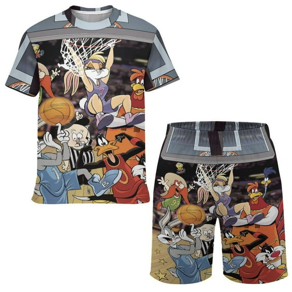Looney Tunes Cartoons Boys Girls Short Sleeve Mesh T-Shirt And Shorts Outfit Set Summer Clothes Set for Kids