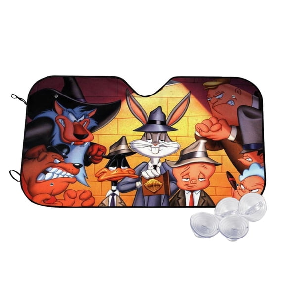 Looney Tunes Cartoons Car Windshield Sun Shade, Foldable Sun Shade for Car Truck SUV Van Blocks UV Ray Sun Visor Protector Easy Setup Keeps Your Vehicle Cool