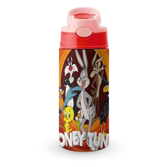 Looney Tunes Cartoons Kids Water Bottle with Silicone Straw And Spill-Proof Lid, Stainless Steel Double-Wall Vacuum Insulated Water Bottles for Boys Girls