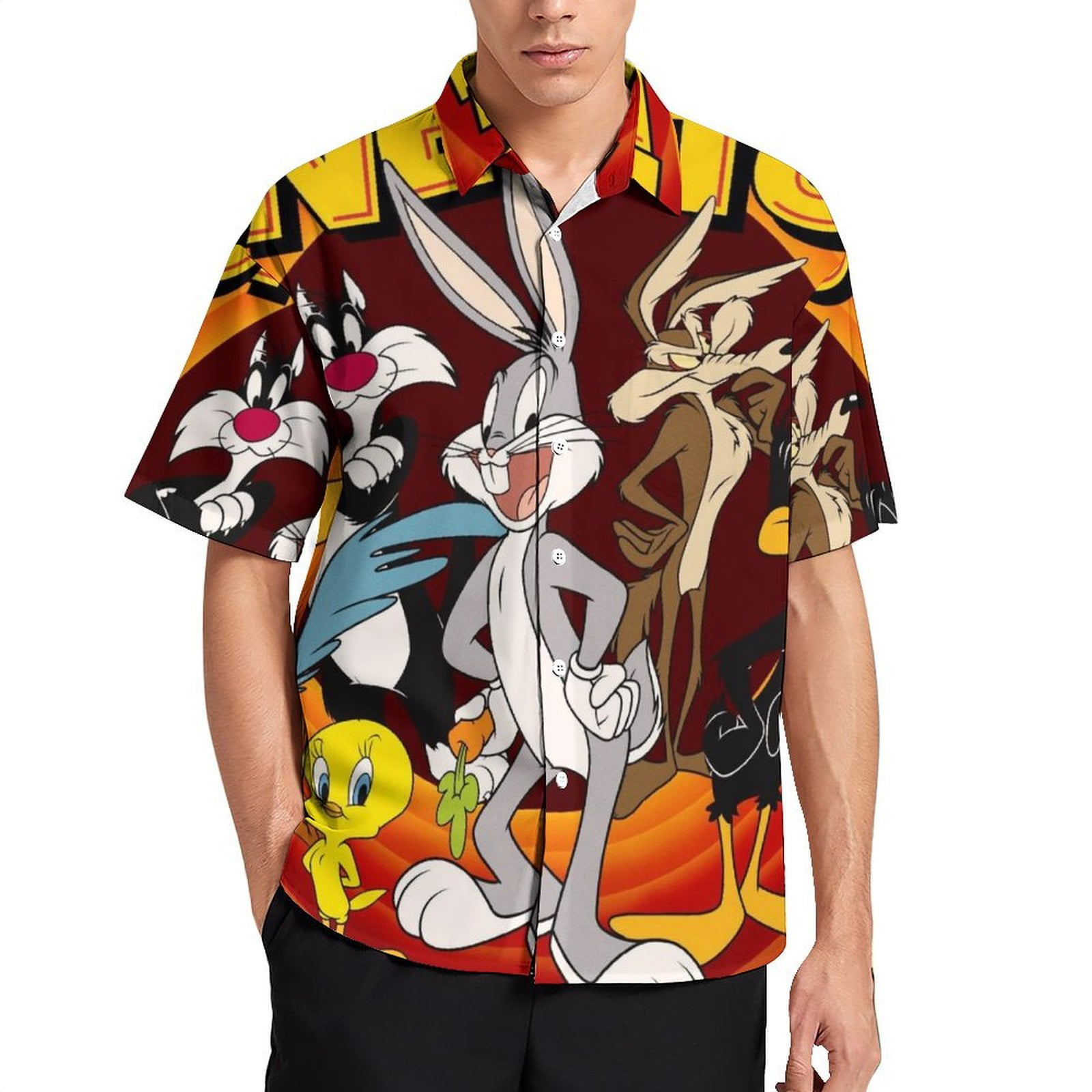 Looney Tunes Cartoons Mens Hawaiian Shirt Short Sleeve Button Down ...