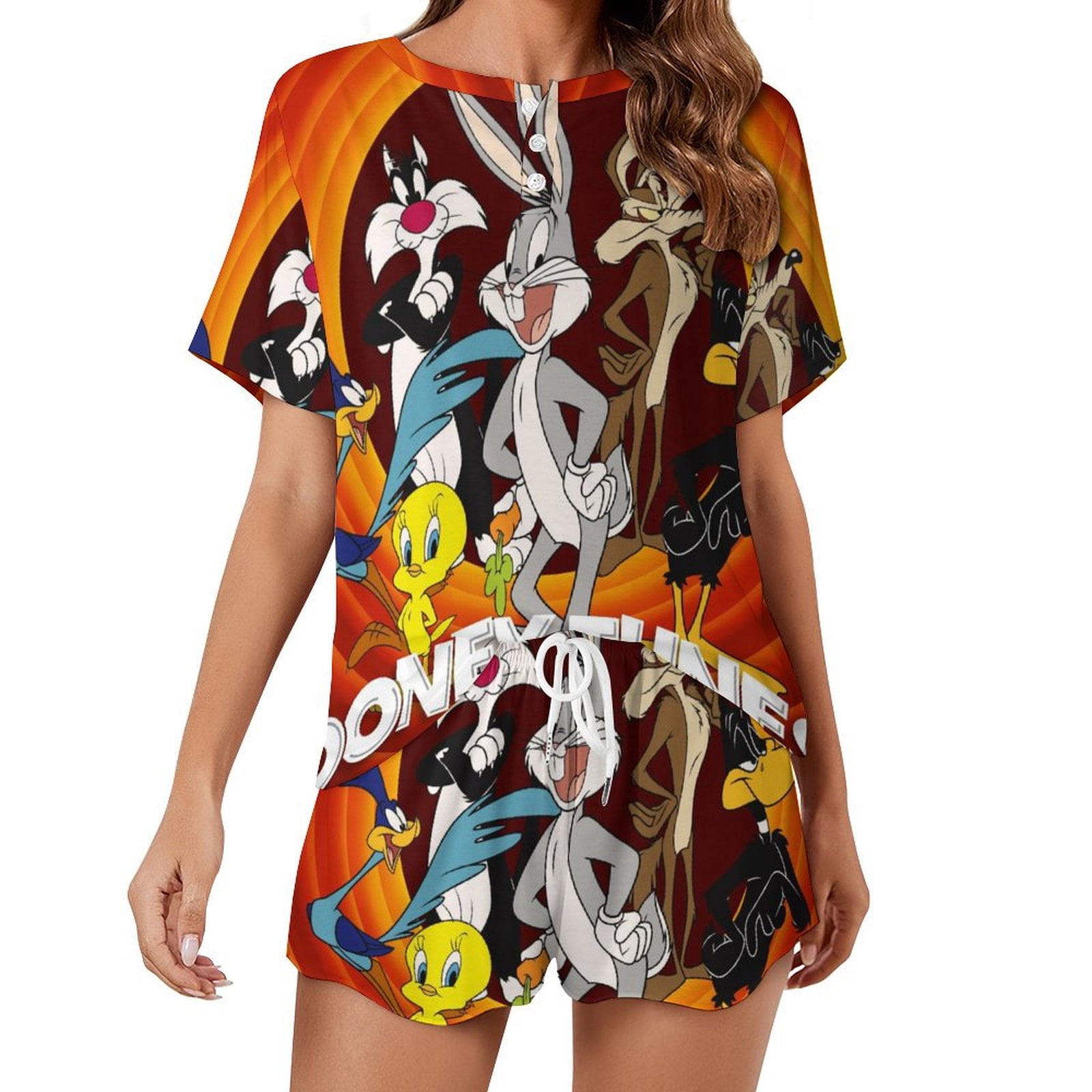 Women Cute Cartoon Print Sleepwear 2 Piece Lounge Set main image 1