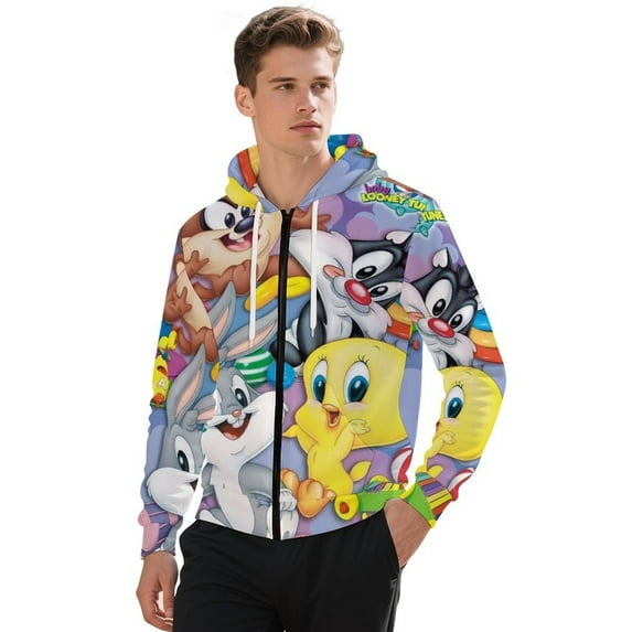 Looney Tunes Cartoons Zip Up Hoodie Pullover Hooded Long Sleeve Sweatshirts Tops Blouse with Pocket for Mens Womens