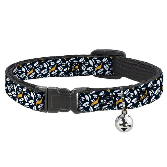 Looney Tunes Cat Collar, Breakaway Collar with Bell, Daffy Duck Expression and Eyes Scattered Black White, 8.5 to 12 Inches 0.5 Inch Wide