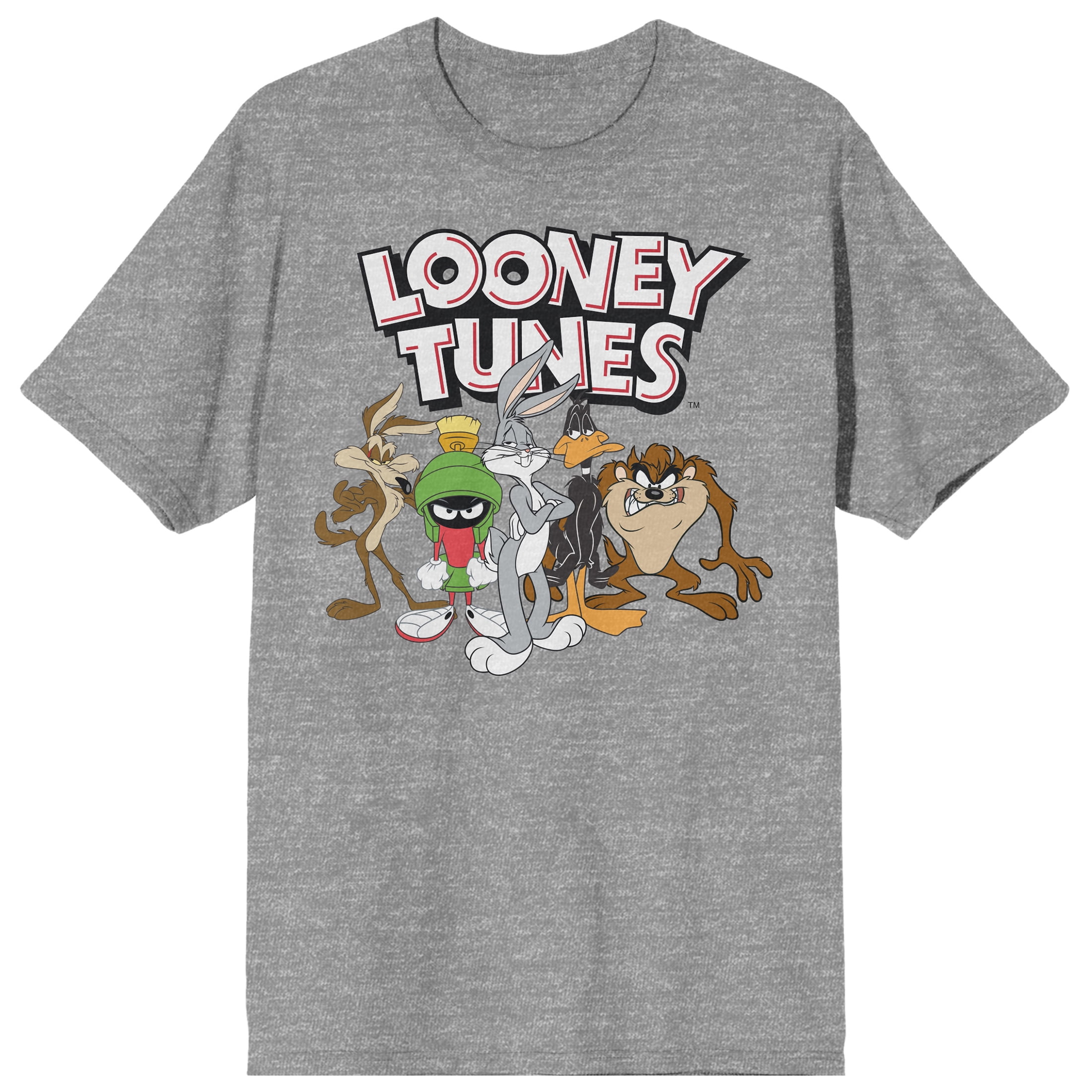 Looney Tunes Character Group With Logo Crew Neck Short Sleeve Athletic Heather Men s T shirt Medium