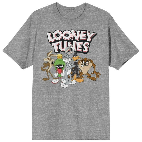 Looney Tunes Character Group With Logo Crew Neck Short Sleeve Athletic Heather Men's T-shirt-Medium
