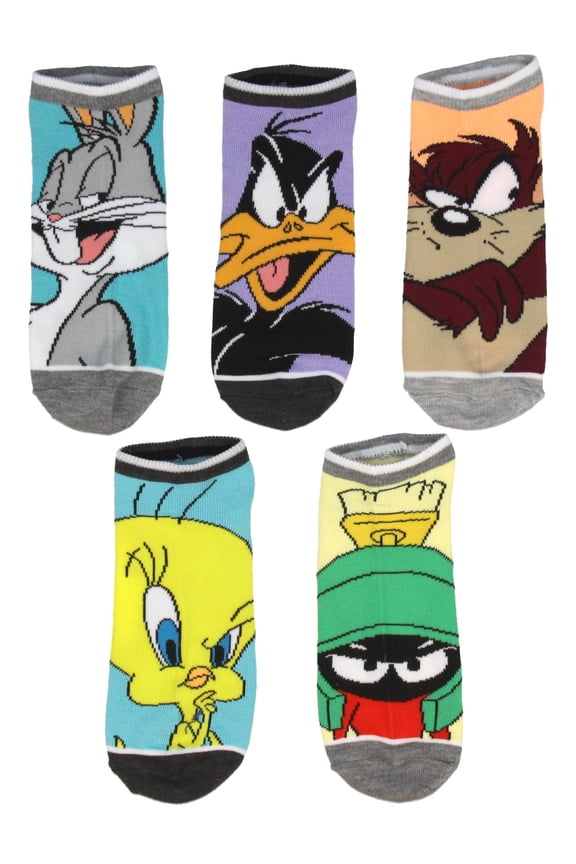 Looney Tunes Character Mens And Womens 5 Pack Ankle Socks