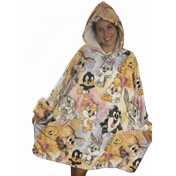 Looney Tunes Character Wearable Adult Hooded Blanket Oversized Soft Sherpa Snuggie One Size Fits Most