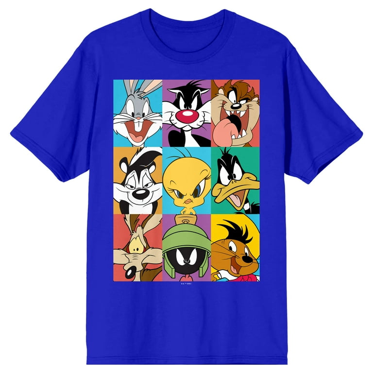 Looney Tunes Characters In Frames Crew Neck Short Sleeve Royal