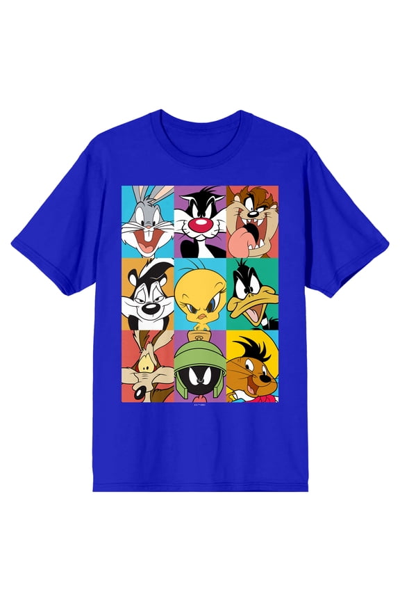 Looney Tunes Characters In Frames Crew Neck Short Sleeve Royal Blue Men's T-shirt-3XL