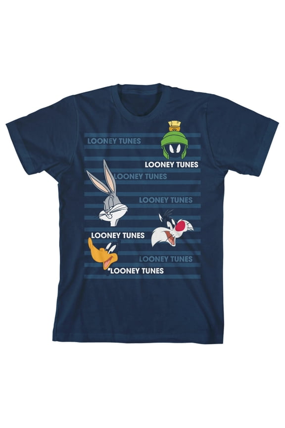 Looney Tunes Characters and Text Boy's Navy Blue T-shirt-XS
