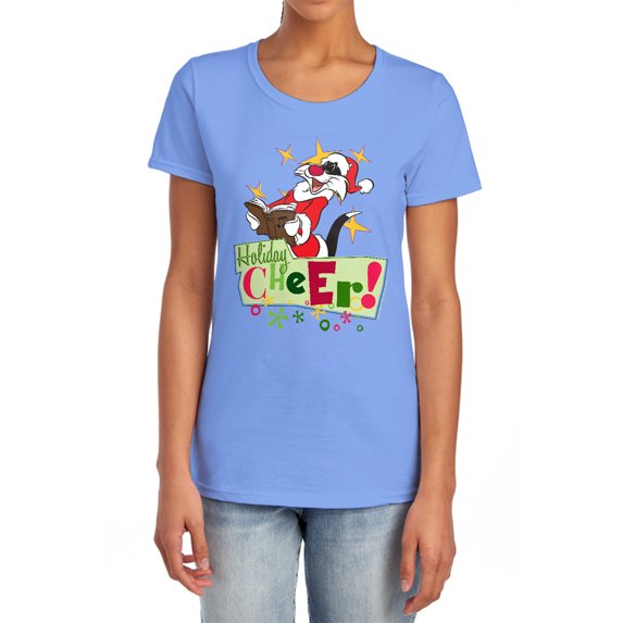 Looney Tunes Cheer Sylvester Women's T Shirt, Carolina Blue, Medium