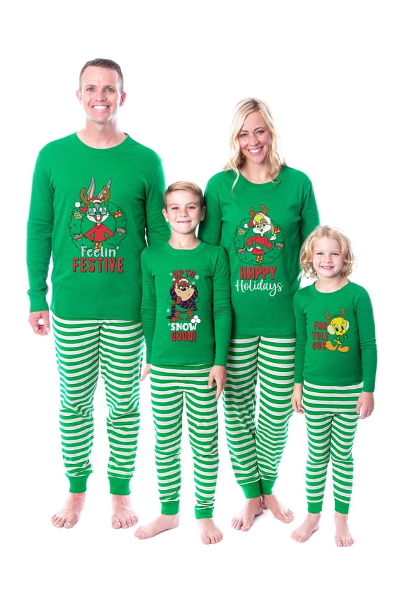 Looney Tunes Christmas Bugs Lola Tweety Taz Holiday Tight Fit Matching Family 2PC Pajama Set for Adults Kids Toddler