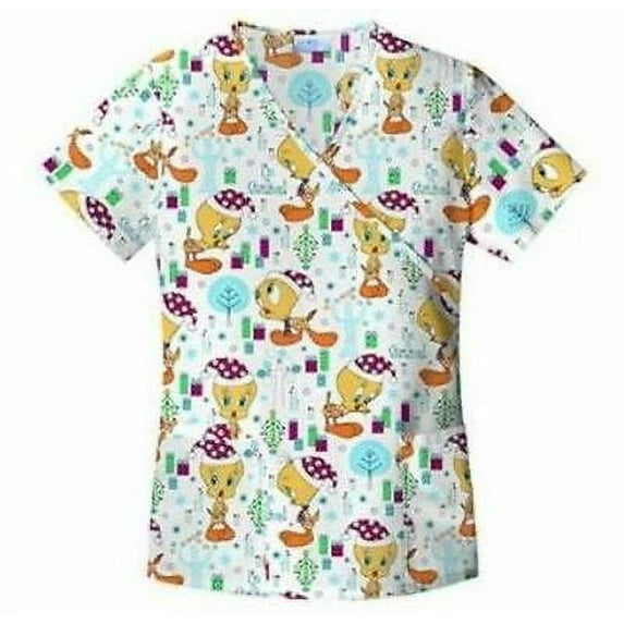 Looney Tunes Christmas Holiday Short Sleeve Scrubs Shirt Women Size S