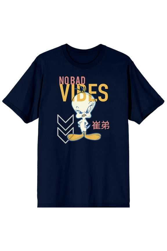Looney Tunes Classic Cartoon Character Tweety Bird Mens Navy Blue Graphic Tee - M