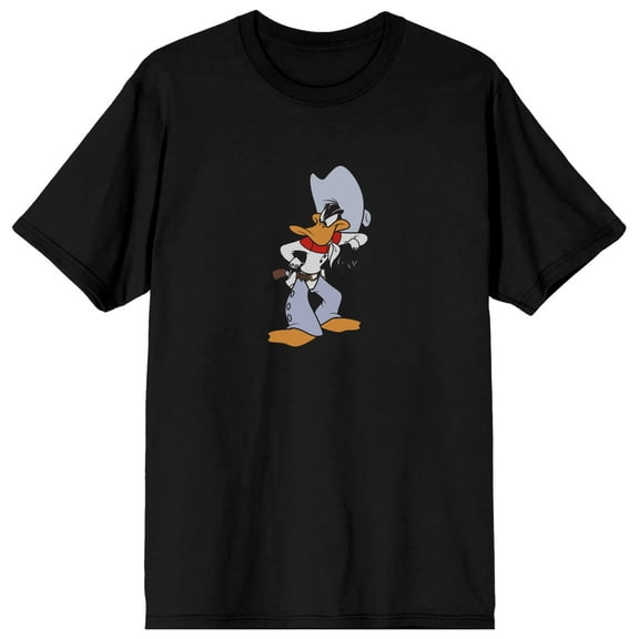 Looney Tunes Cowboy Daffy Duck Crew Neck Short Sleeve Men's Black T-shirt-3XL