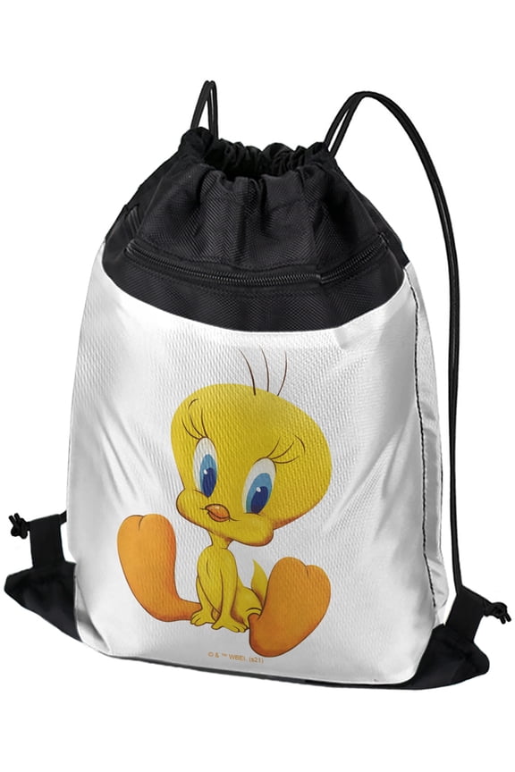 Looney Tunes Cute Tweety Drawstring Backpack Sports Bag Sackpack 17" x 13", Perfect for Gym, Yoga or Practice