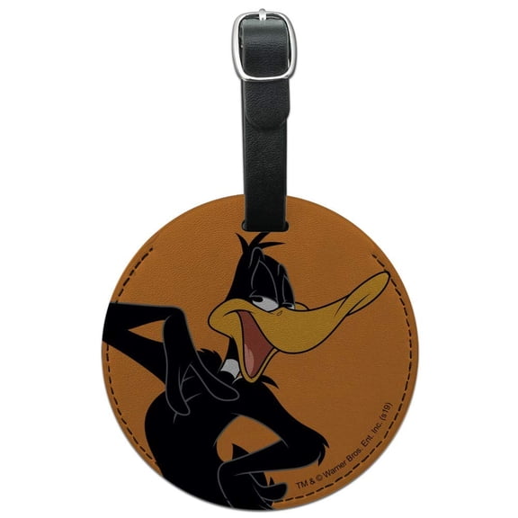 Looney Tunes Daffy Duck Round Leather Luggage Card Suitcase Carry-On ID Tag