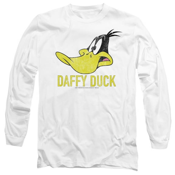 Looney Tunes Daffy Duck Unisex Adult Long-Sleeve T Shirt,White, Large