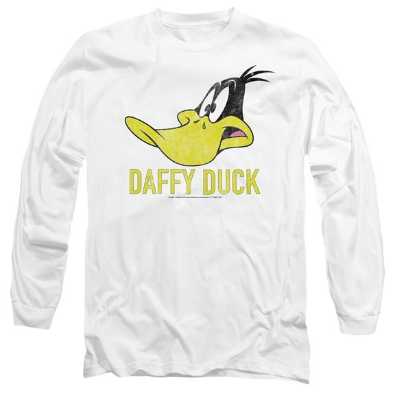 Looney Tunes Daffy Duck Unisex Adult Long-Sleeve T Shirt,White, X-Large