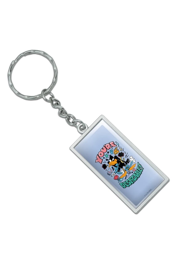 Looney Tunes Daffy Duck Youre Despicable Rectangle Keychain in Chrome Plated Metal