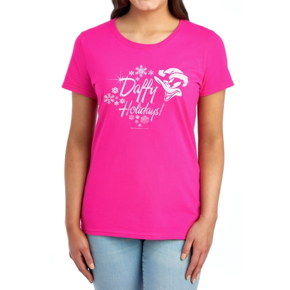 Looney Tunes Daffy Holidays Women's T Shirt, Hot Pink, Large
