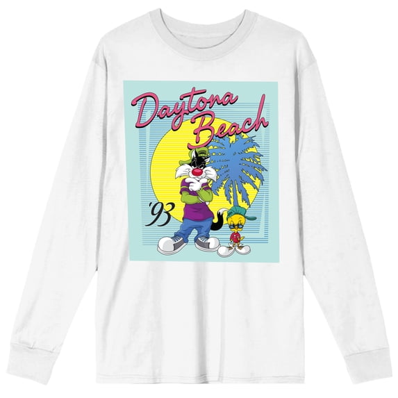 Looney Tunes Daytona Beach '93 Men's White Long Sleeve Shirt-X-Large