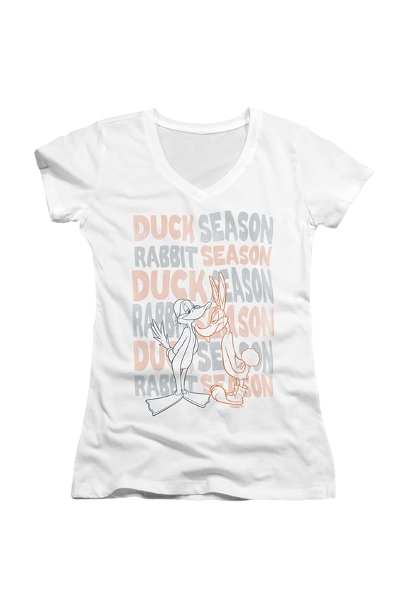 Looney Tunes Duck Season Rabbit Season Junior Women's T-Shirt V-Neck White
