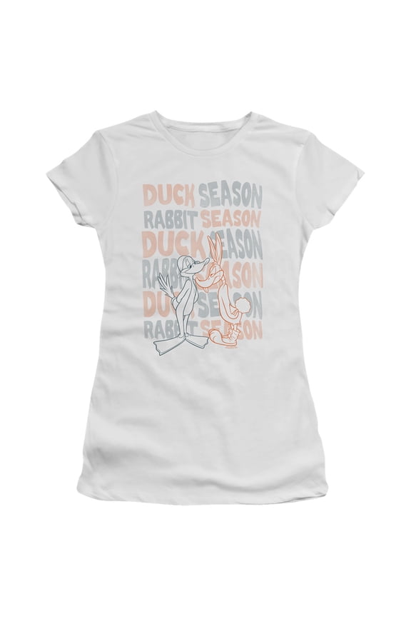 Looney Tunes Duck Season Rabbit Season S/S Junior Women's T-Shirt Sheer White