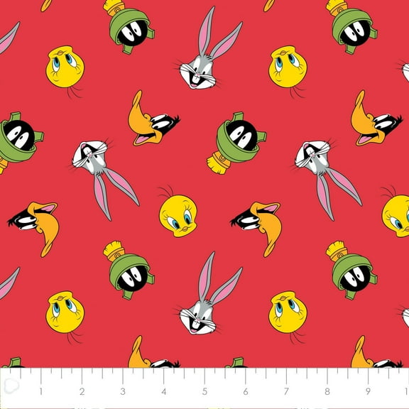 Looney Tunes Fabric Tossed Faces in Red 100% Cotton Fabric Sold by the Yard