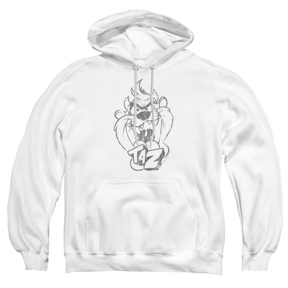 Looney Tunes Faded Taz Unisex Adult Pull-Over Heather Hoodie, Small, White