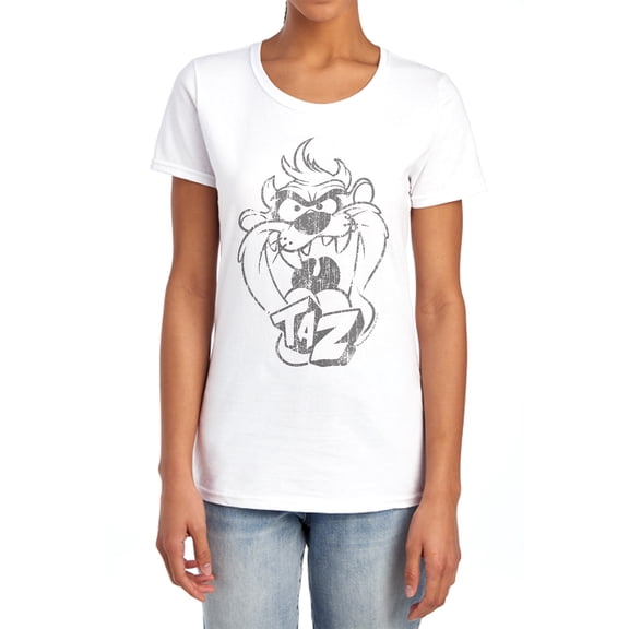 Looney Tunes Faded Taz Women's T Shirt, White, Small
