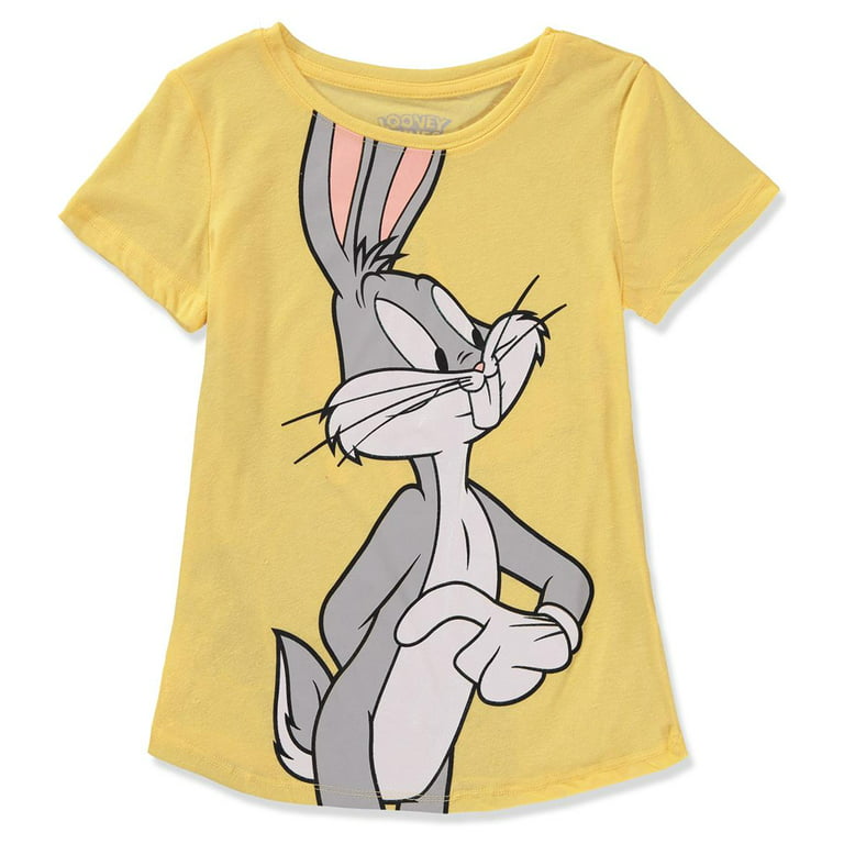 Short 4/5 T- Bugs Looney Tunes Print Looney Shirt 4-14 Yellow Screen Sleeve Girls Tunes Bunny