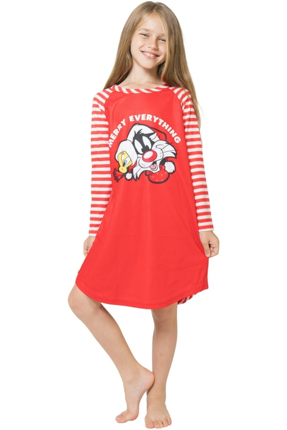 Looney Tunes Girls Christmas Pajamas Tweety Bird Sylvester Cat Pajama Nightgown