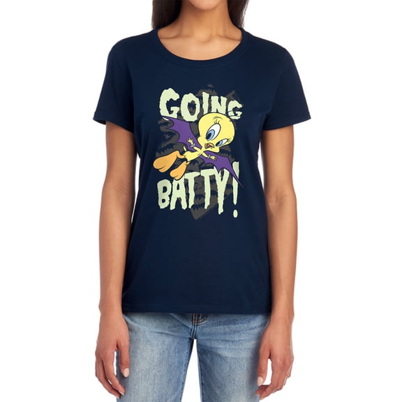Looney Tunes Going Batty Women's T Shirt, Navy, X-Large