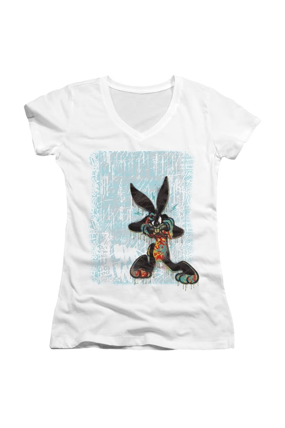 Looney Tunes Graffiti Rabbit Junior Women's T-Shirt V-Neck White
