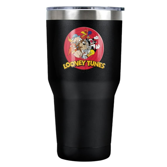 Looney Tunes Group A Pattern Stainless Steel Tumbler 30 oz Coffee Travel Cup, Vacuum Insulated & Double Wall with Leakproof Sliding Lid