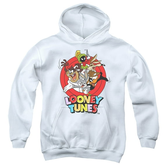 Looney Tunes Group Characters Kids Pull-Over Hoodie (Small) for Youth Boys and Girls, White