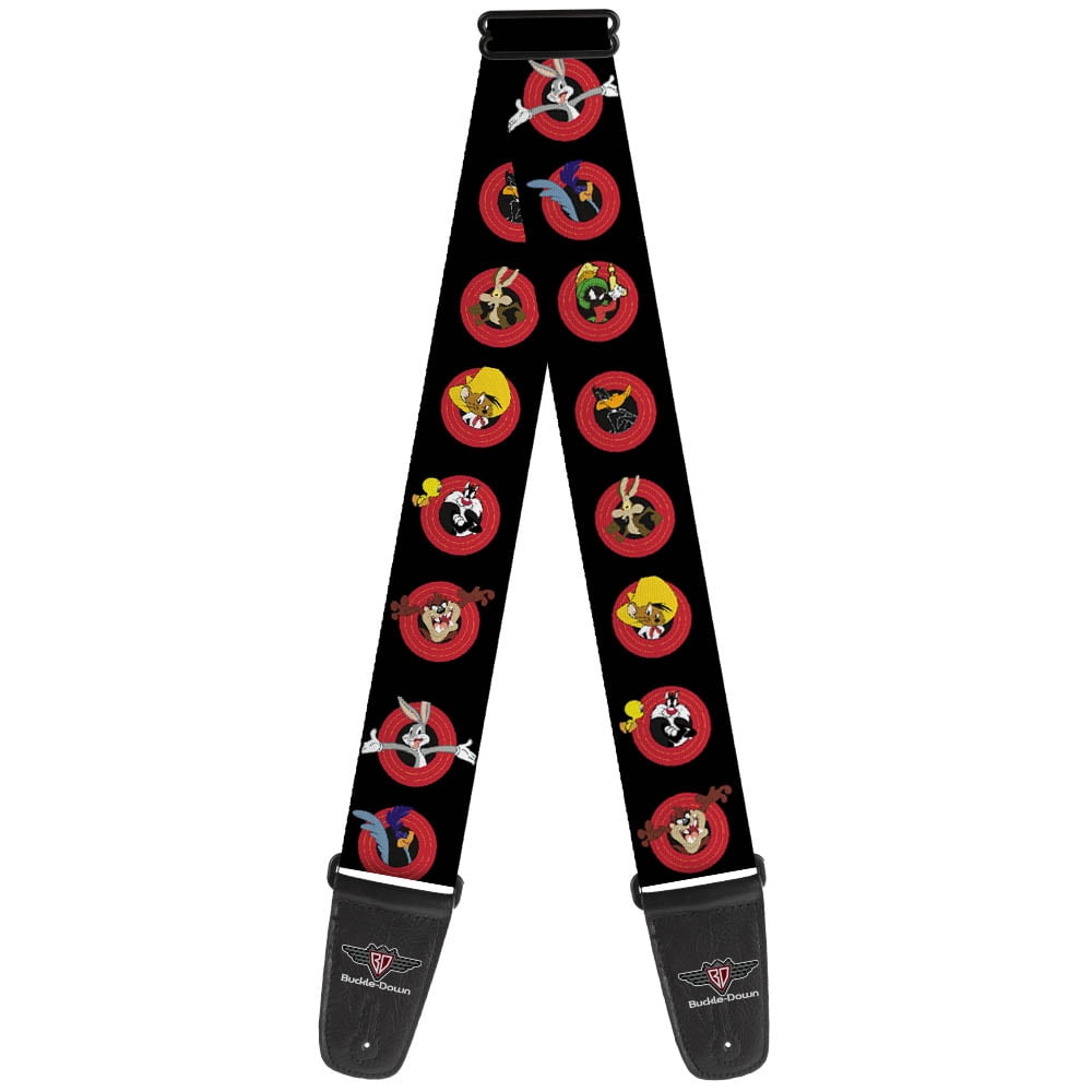Looney Tunes Guitar Strap, Looney Tunes Characters Bullseye Pose Black, 2 Inches Wide