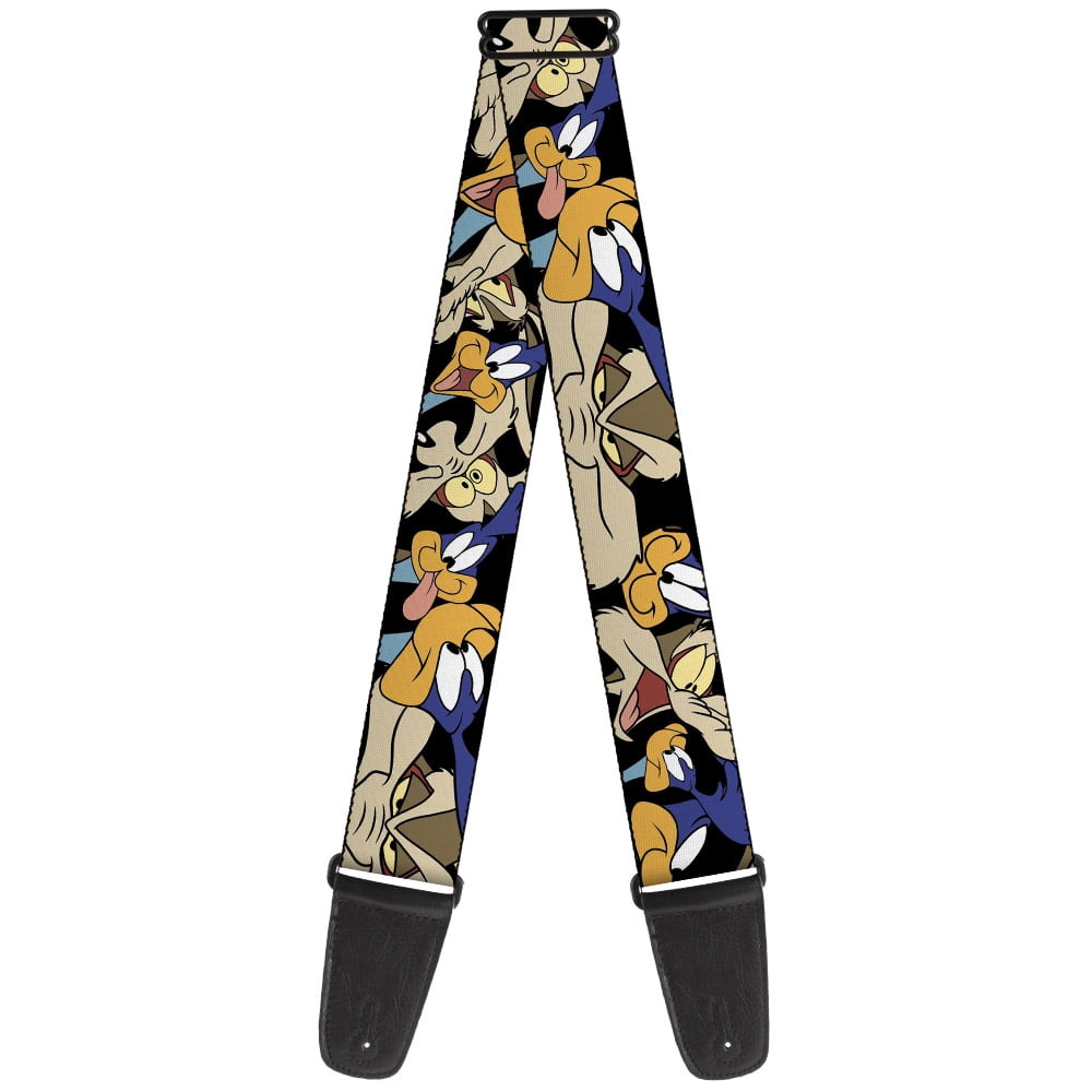 Looney Tunes Guitar Strap, Road Runner Wile E Coyote Expressions Stacked Black, 2 Inches Wide
