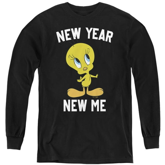 Looney Tunes Happy New Year New Me Tweety Kids Long Sleeve T-Shirt for Youth Boys and Girls