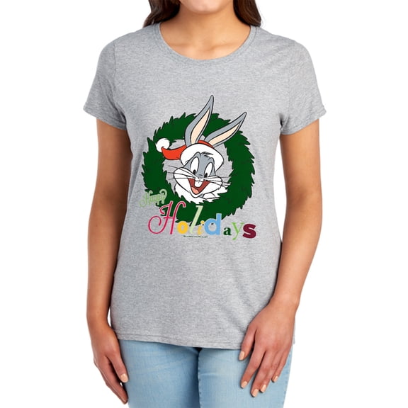 Looney Tunes Holiday Bunny Women's T Shirt, Athletic Heather, Medium