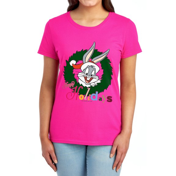 Looney Tunes Holiday Bunny Women's T Shirt, Hot Pink, 2X-Large