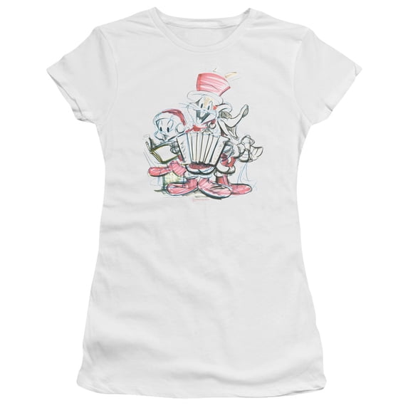 Looney Tunes Holiday Sketch S/S Junior Women's T-Shirt Sheer White