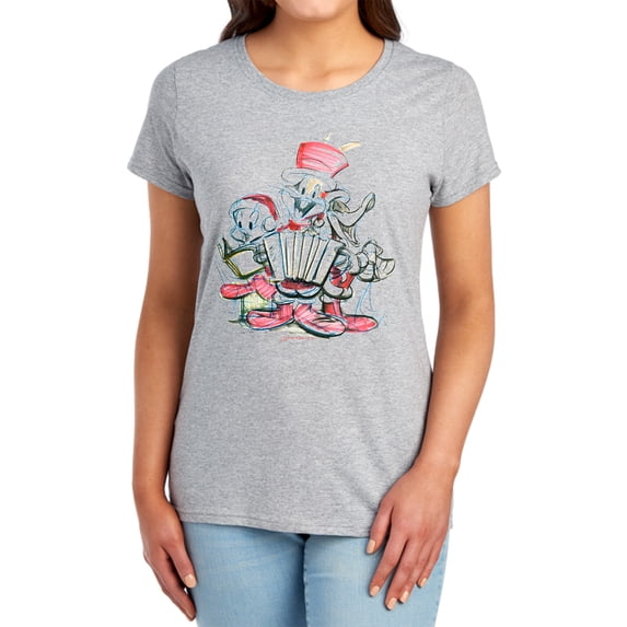 Looney Tunes Holiday Sketch Women's T Shirt, Athletic Heather, 2X-Large