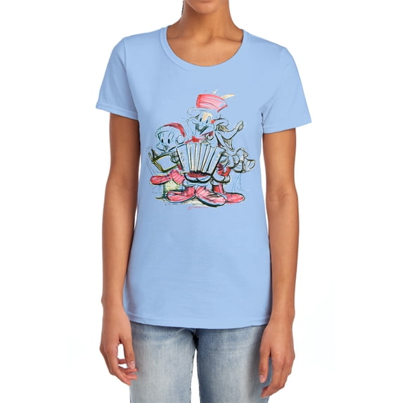 Looney Tunes Holiday Sketch Women's T Shirt, Light Blue, X-Large