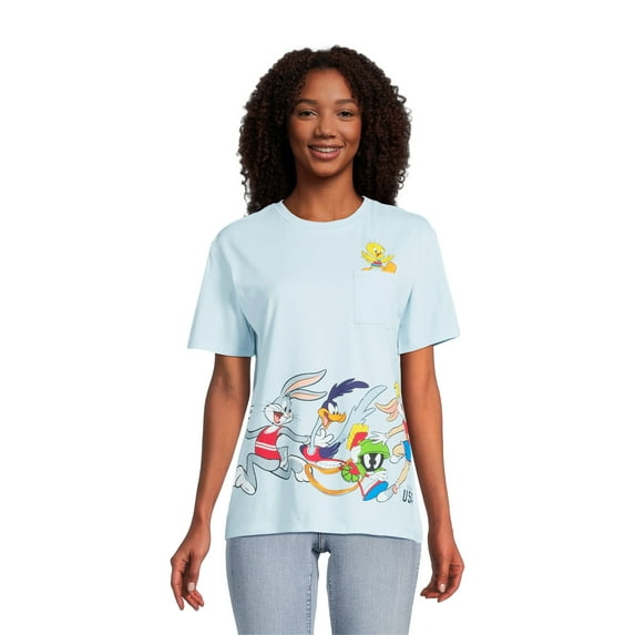 Looney Tunes Juniors Graphic Pocket Tee with Short Sleeves, Sizes XS-3XL