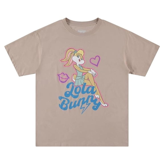 Looney Tunes Women's T-shirt, Graphic Print Cartoon Lola Bunny Shirt Taupe - M